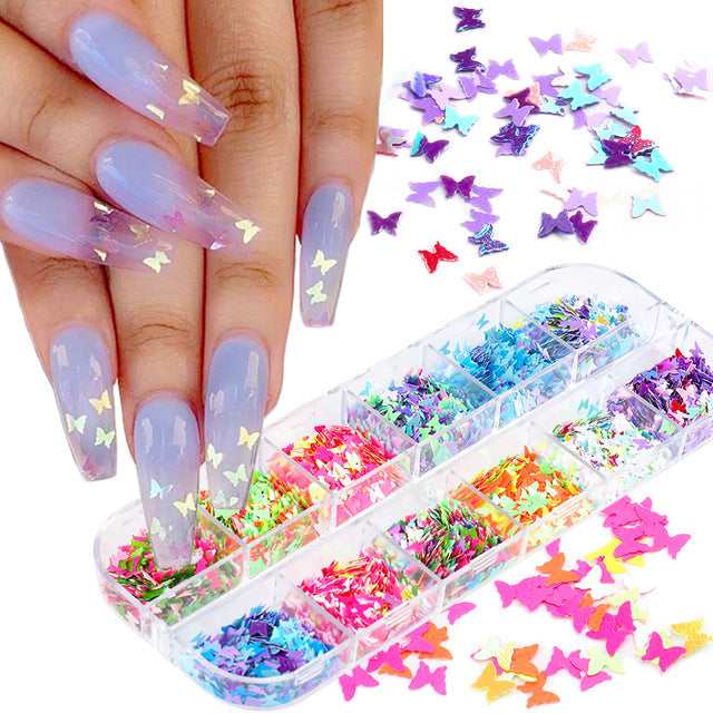 Wholesale 3pcs Butterfly Mica Platinum Fragment Hexagonal Nail Jewelry Patch